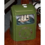 A 1930s green bakelite cased Vitascope clock with ship automata