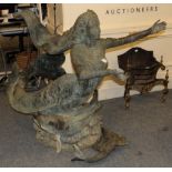 A large copper garden water feature in the form of a mermaid, 117cm high