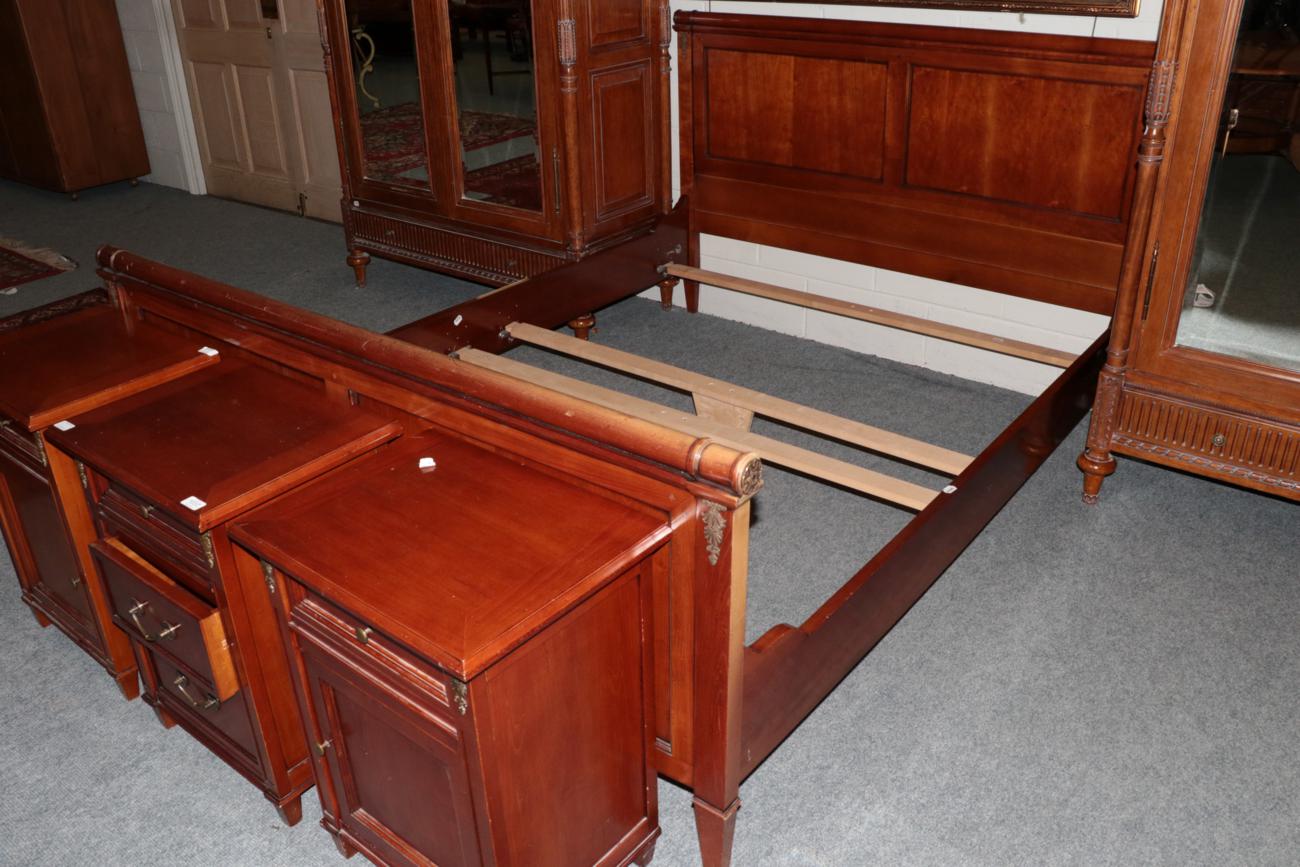A Reproduction Regency Style Cherrywood Double Bed, takes a 5ft mattress