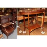 ^ A 19th century walnut chess top tripod table; an Edwardian mahogany oval occasional table; two