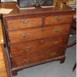 George II oak five drawer straight fronted chest of drawers