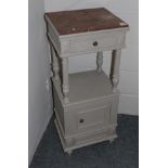 A French Painted Bedside Table, with pink marble top, 40cm by 36cm by 95cm