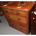^ A Victorian mahogany five drawer straight fronted chest of drawers, 102cm wide