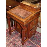 ^ A late Victorian inlaid rosewood Davenport, 56cm wide