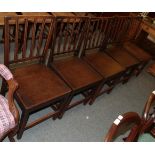 A set of five early 19th century oak spar back country dining chairs