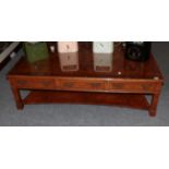 A reproduction burr walnut and crossbanded rectangular coffee table, with six small drawers and