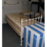 A Victorian Style Brass and White Painted Metal Bedstead; together with a 3ft mattress