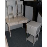 A Painted Pine Side Table, fitted a frieze drawer, on turned legs, 91cm wide; A Pair of Painted