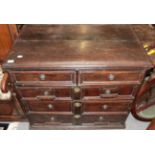 17th century oak five drawer straight front chest lacking feet, 95cm wide