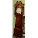 Victorian oak and mahogany eight day longcase clock with painted arch dial