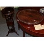 A large rosewood and brass galleried lazy Susan together with a reproduction plant stand in the form