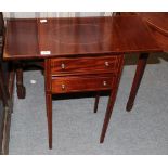 ^ A late 19th century mahogany and boxwood strung two drawer drop leaf table, 40cm wide