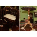 An Edwardian corner chair and a wine table