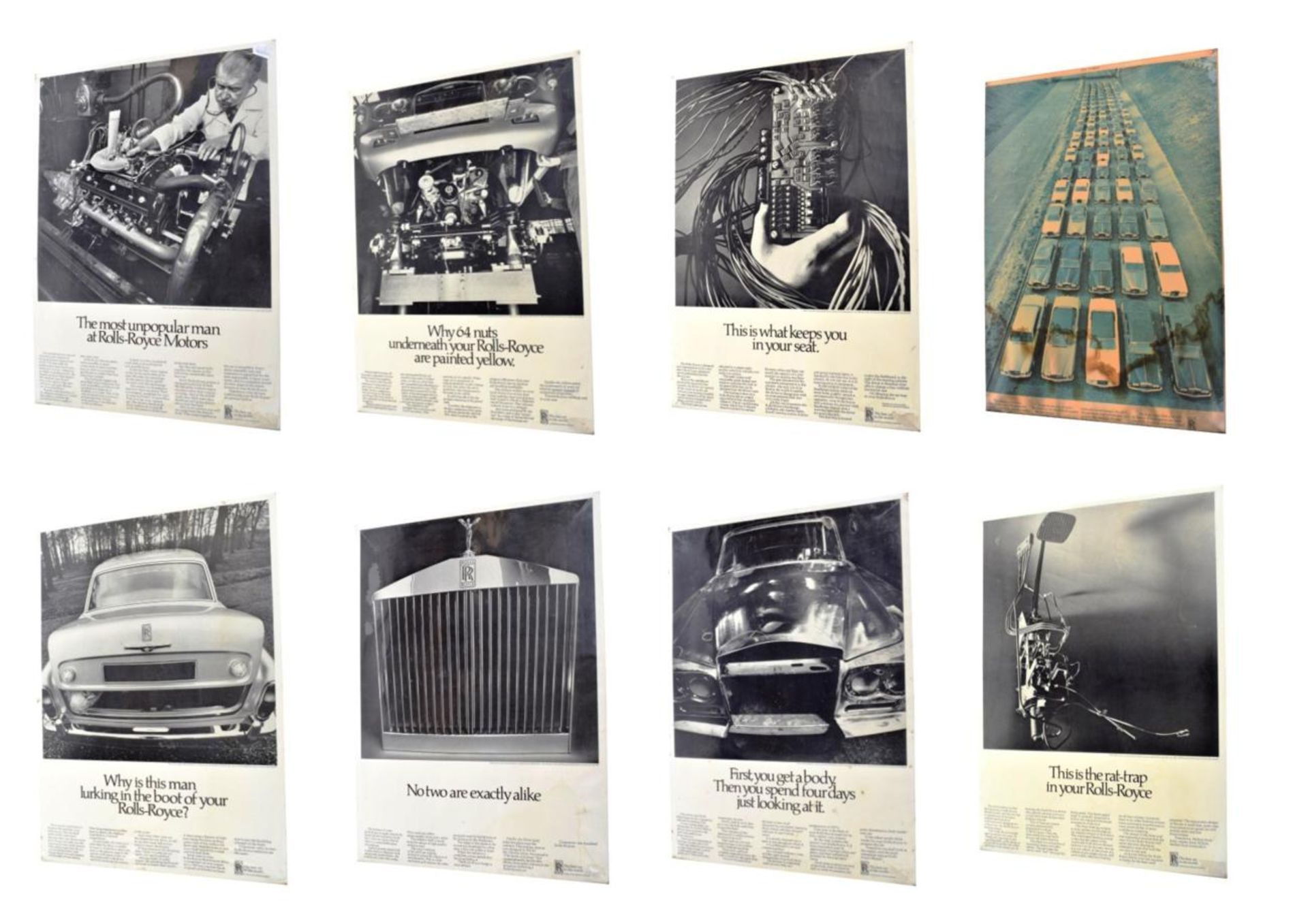 Eight 1960's Rolls-Royce Showroom Advertising Posters, comprising seven black and white examples