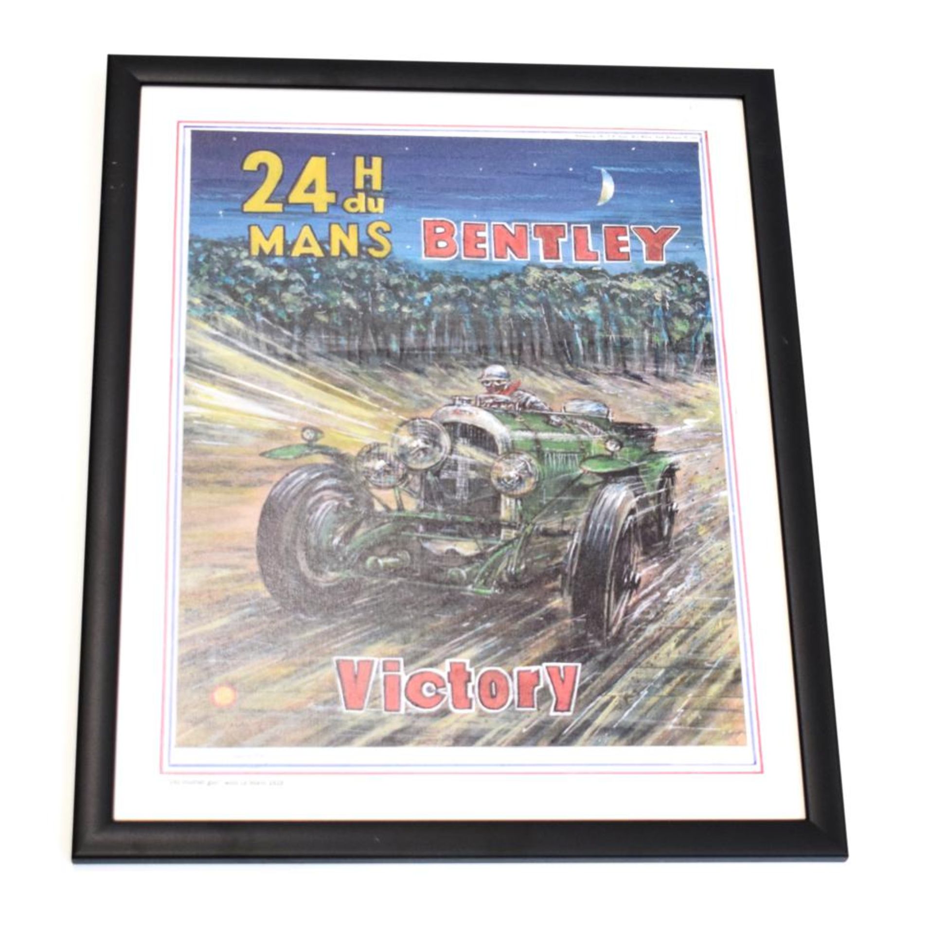 Phil May (b.1925) ''Bentley, Le Mans 1928 victory'' Giclee poster print on canvas, signed, 51cm by