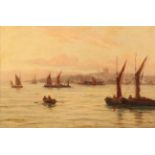 Attributed to Thomas Bush Hardy RBA (1842-1897) Shipping at Sunset Signed and dated 1887, oil on