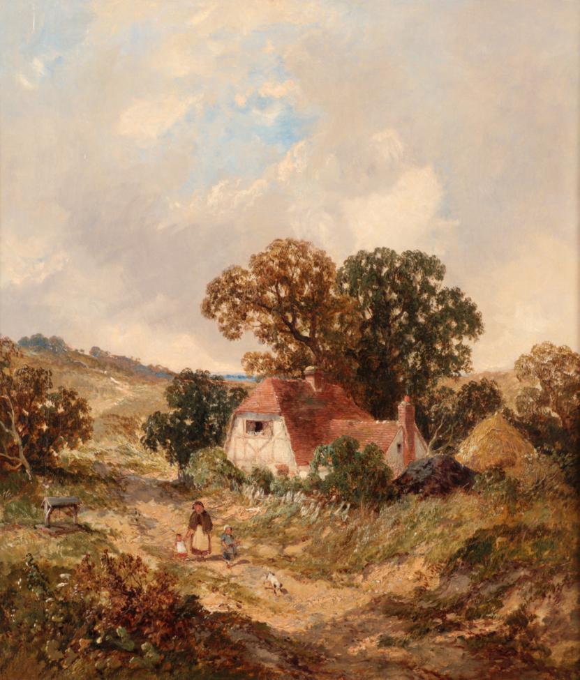 James Edward Meadows (1828-1888) Figures on a country lane Signed, oil on canvas, 39cm by 34cm