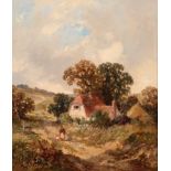 James Edward Meadows (1828-1888) Figures on a country lane Signed, oil on canvas, 39cm by 34cm