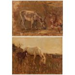 James William Booth (1867-1953) Study of a mare and foal in a landscape Signed, oil on board,