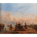 French School (19th century) The landing party Indistinctly signed and dated, 1843, label verso, oil