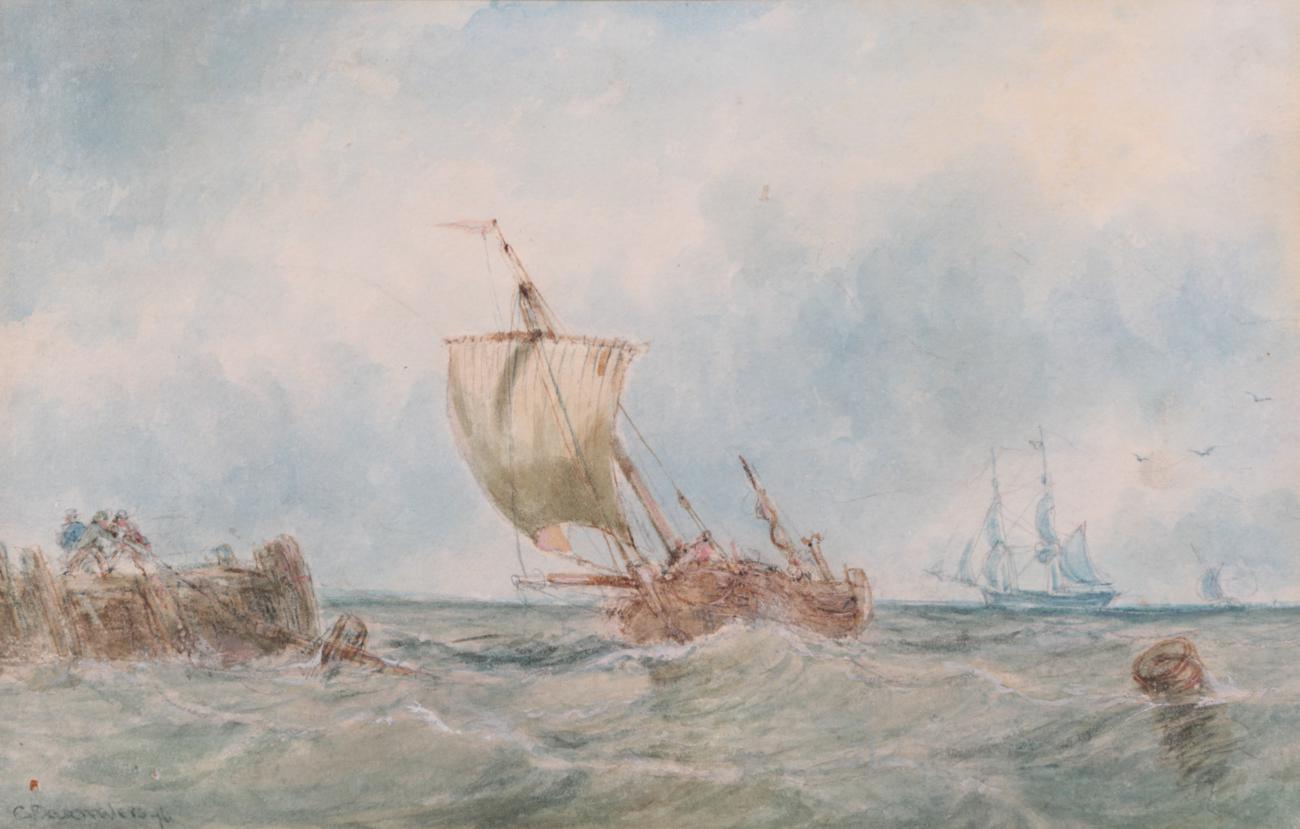 Attributed to George Chambers Jr. (1829-1878) Shipping off the Whitby coast Signed, watercolour,