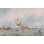 Attributed to George Chambers Jr. (1829-1878) Shipping off the Whitby coast Signed, watercolour,