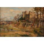 Frederick William Jackson RBA (1859-1918) Study for Ludlow Castle Oil on board, 19cm by 28cm