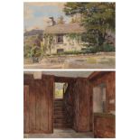 British School, (19th/20th century) 'Dove Cottage, Grasmere' 'Dove Cottage, Interior' Signed with