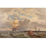 William Gibbons (fl.1858-1892) Naval frigates off coastline Signed and dated 1883, oil on canvas,