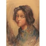 Henry Raeburn Dobson (1901-1985) Portrait of an unknown girl Signed, watercolour, 35cm by 26cm