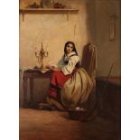 A.T Grube (19th century) French Seated girl writing a letter Signed, oil on panel, 32cm by 23.5cm