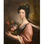 British School (19th century) Portrait of Mrs Campbell of Shaw holding a basket of flowers Oil on