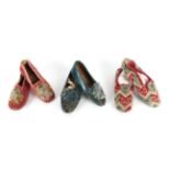 Three Pairs of Childs' 19th Century Shoes, comprising pair of wool work slippers with bead