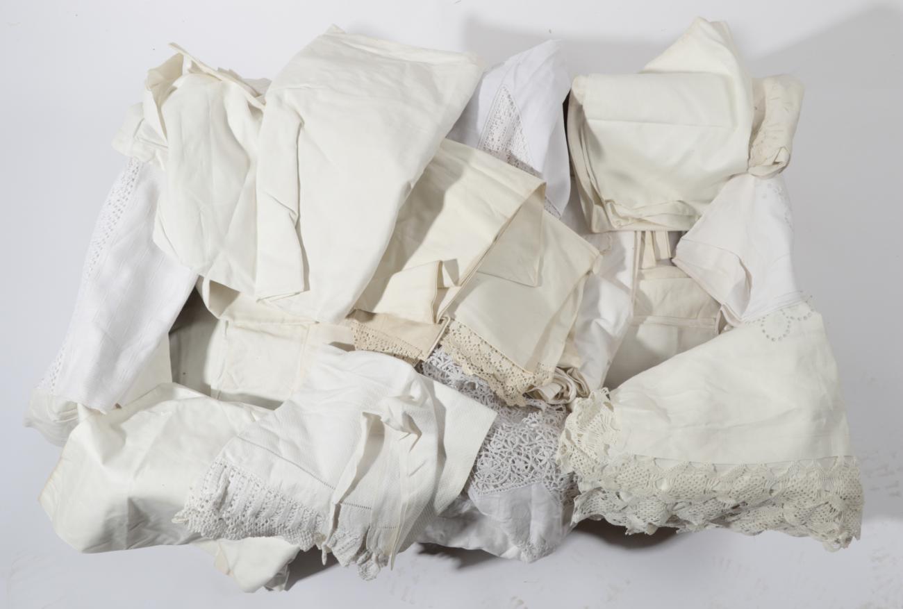 Assorted Mainly Early 20th Century Cotton and Linen, including bed linen, pillowcases, bolster