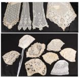 Assorted Circa 1900 and Later Lace Baby Bonnets and an Apron, Stoles, comprising a white cotton