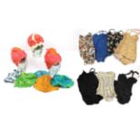 Assorted Circa 1950s Bathing Suits and Rubber Hats, including a black cotton floral smocked suit,