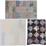 Early 20th Century Small Log Cabin Quilt, made up in coloured wools with a floral cotton reverse,