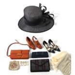 Assorted 20th Century Costume Accessories, including a Burberrys navy blue nova shoulder bag, in the