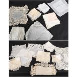 Assorted Late 19th/Early 20th Century Lace Edged Handkerchiefs, comprising four cotton examples with