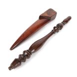 19th Century Fruitwood Knitting Stick, turned with baluster and ring decoration, carved with an