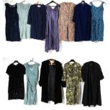 Circa 1950s Cocktail Dresses and Evening Coats, including a Hershelle blue velvet swing style coat
