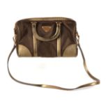 Prada Bronze Handbag/Shoulder Bag, the canvas in burnt bronze with gold bronze leather trim, with