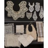 Assorted 19th/Early 20th Century Lace, including a white cotton handkerchief with lace inserts,