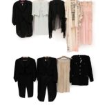 Assorted 20th Century Costume, including an Edwardian cream silk skirt with lace mount; black silk