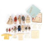 Miniature Dolls and Accessories, including five bisque jointed dolls in various costume, two with
