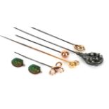 Assorted Gold and Other Hat Pins, comprising 9ct gold Charles Horner hat pin, another with central