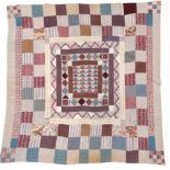 Circa 1810-1830 Printed Cotton Patchwork Quilt, comprising multi frames with central panel of