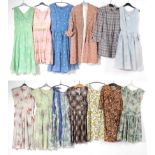 Circa 1950s Summer Dresses and Coats, including a Ronnay brown and cream textured swing coat with