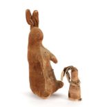 Early 20th Century Steiff Peter Rabbit, in brown velvet with glass eyes, lacking button to ear, blue