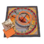 Hermès 'Mécanique du Temps' Silk Scarf, Designed By Loïc Dubigeon, printed with a large clock face